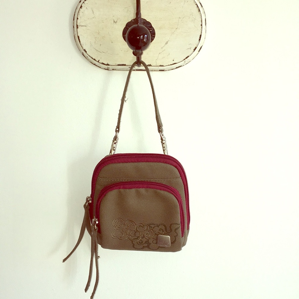 Haiku Pouch Bag olive green with maroon trim